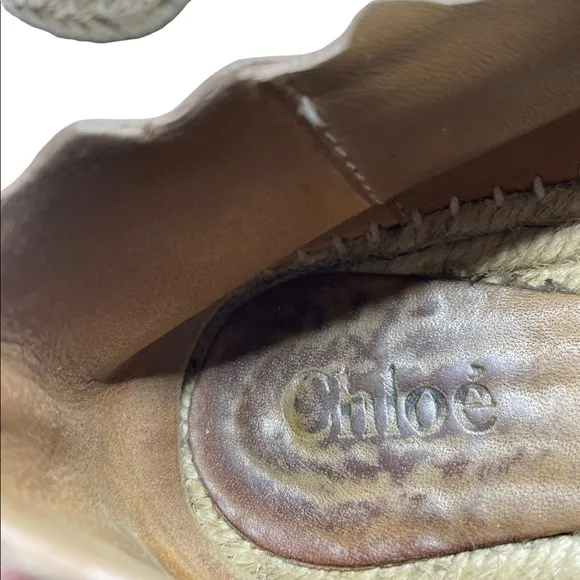 Chloe | Lauren Suede Espadrille Scalloped Flats in Neutral Beige 38