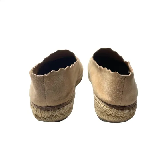 Chloe | Lauren Suede Espadrille Scalloped Flats in Neutral Beige 38