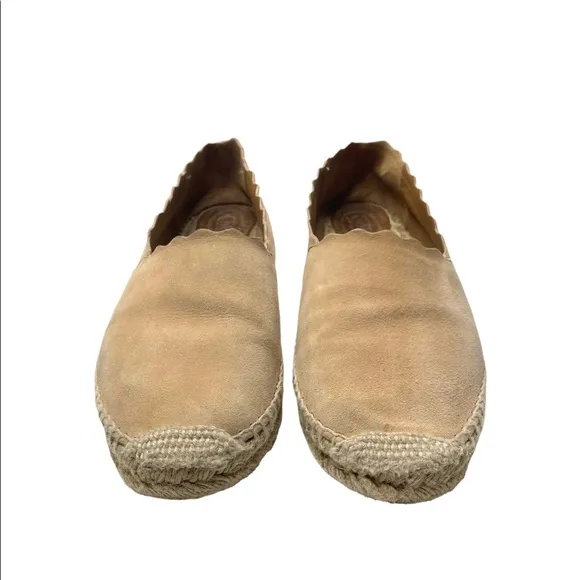 Chloe | Lauren Suede Espadrille Scalloped Flats in Neutral Beige 38