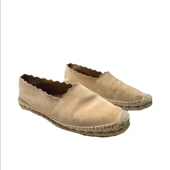Chloe | Lauren Suede Espadrille Scalloped Flats in Neutral Beige 38