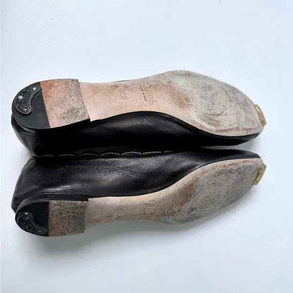 Chloe Ribbon &amp; Chain Lauren Leather Flats, Black, size 36.5, US 6.5