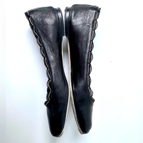 Chloe Ribbon &amp; Chain Lauren Leather Flats, Black, size 36.5, US 6.5