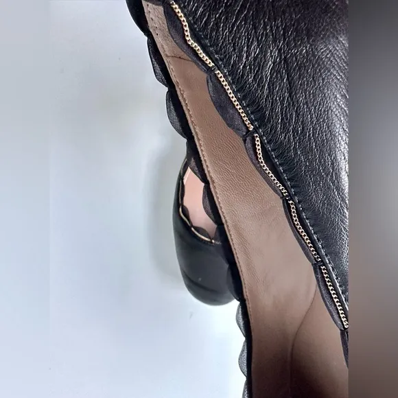 Chloe Ribbon &amp; Chain Lauren Leather Flats, Black, size 36.5, US 6.5