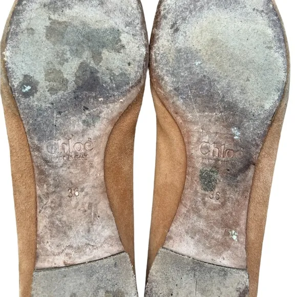 Chloe Scallop Flats Tan Soft Suede Flats Womens Size 36 EU 6 US Used