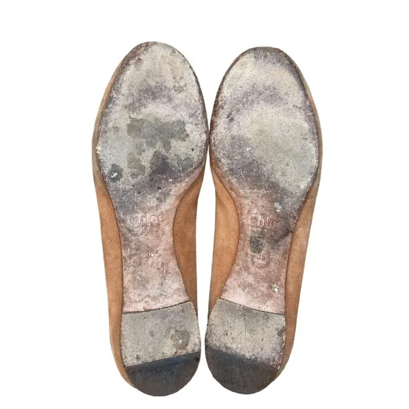 Chloe Scallop Flats Tan Soft Suede Flats Womens Size 36 EU 6 US Used