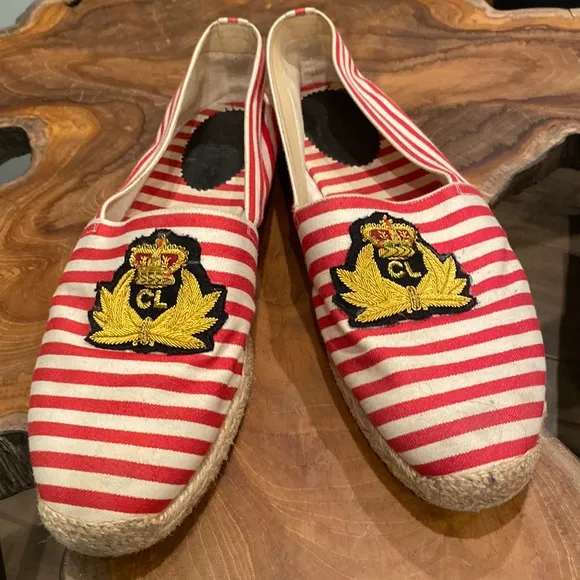 Christian Louboutin Galia  Striped Canvas Espadrilles size 12 with metallic