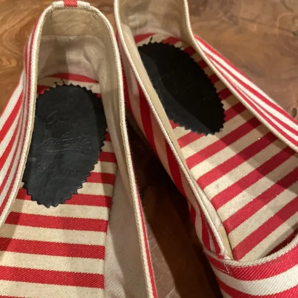 Christian Louboutin Galia  Striped Canvas Espadrilles size 12 with metallic