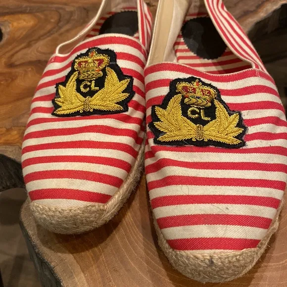 Christian Louboutin Galia  Striped Canvas Espadrilles size 12 with metallic