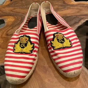Christian Louboutin Galia  Striped Canvas Espadrilles size 12 with metallic