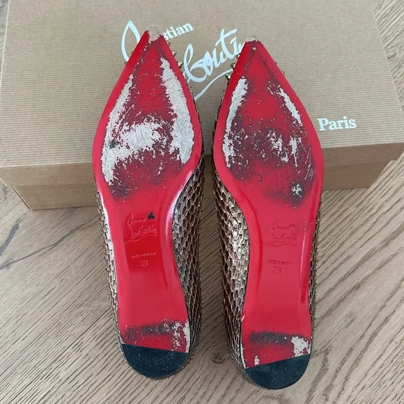 Christian Louboutin Geo Pump Flat Python Rock Stud Pointed Toe Ballet Flats s.38
