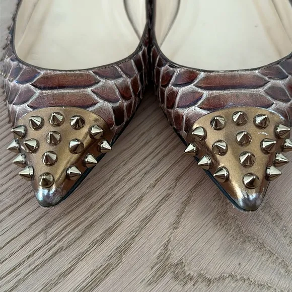 Christian Louboutin Geo Pump Flat Python Rock Stud Pointed Toe Ballet Flats s.38