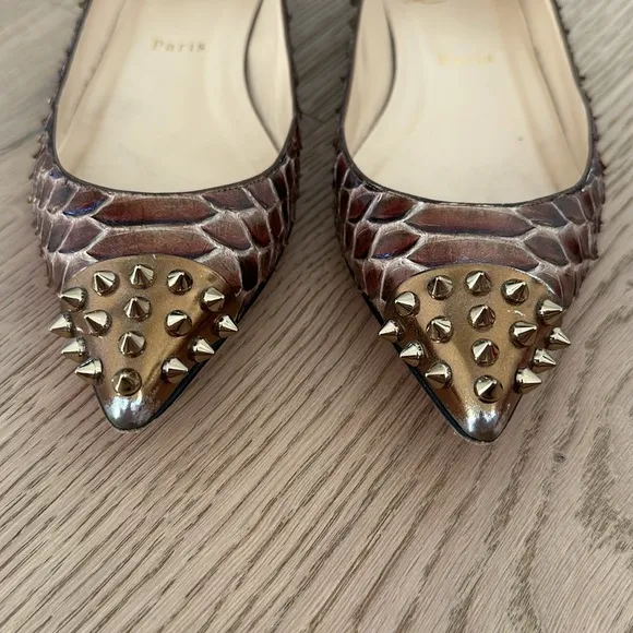 Christian Louboutin Geo Pump Flat Python Rock Stud Pointed Toe Ballet Flats s.38