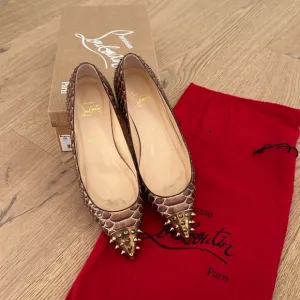 Christian Louboutin Geo Pump Flat Python Rock Stud Pointed Toe Ballet Flats s.38