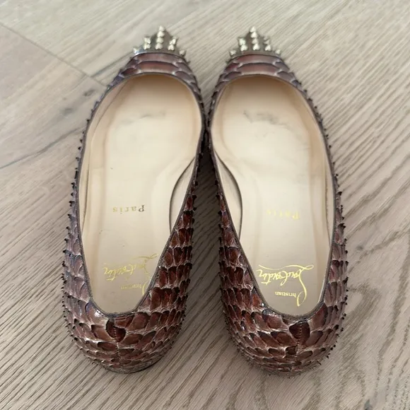 Christian Louboutin Geo Pump Flat Python Rock Stud Pointed Toe Ballet Flats s.38