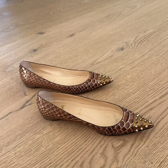 Christian Louboutin Geo Pump Flat Python Rock Stud Pointed Toe Ballet Flats s.38