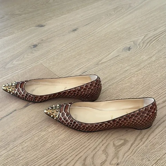 Christian Louboutin Geo Pump Flat Python Rock Stud Pointed Toe Ballet Flats s.38