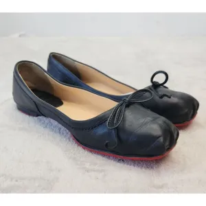 Christian Louboutin Mamadrague Flats 37.5 Black Leather Ballet Shoes Red Sole