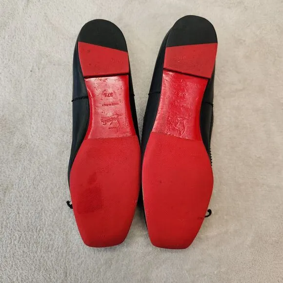 Christian Louboutin Mamadrague Flats 37.5 Black Leather Ballet Shoes Red Sole