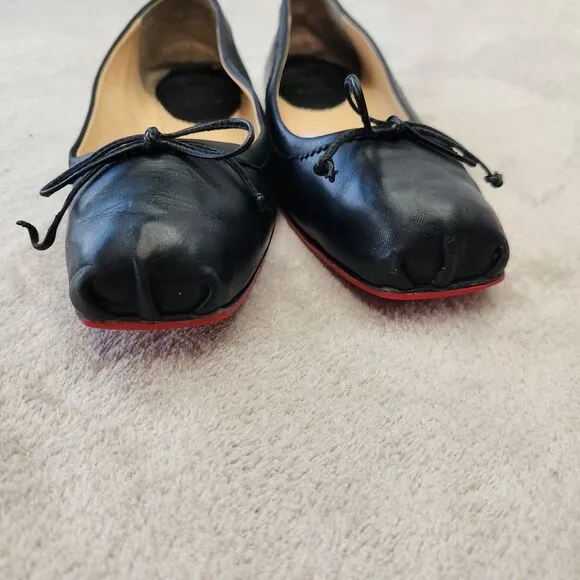 Christian Louboutin Mamadrague Flats 37.5 Black Leather Ballet Shoes Red Sole