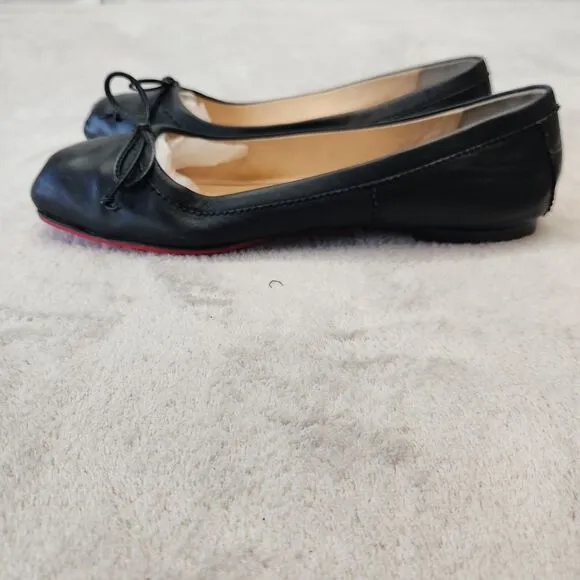 Christian Louboutin Mamadrague Flats 37.5 Black Leather Ballet Shoes Red Sole