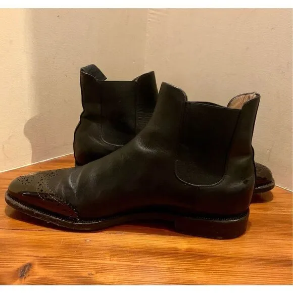 Christian Louboutin Men's Black Leather Semi Brogue Chelsea Boots Size 41