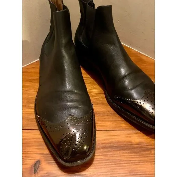 Christian Louboutin Men's Black Leather Semi Brogue Chelsea Boots Size 41