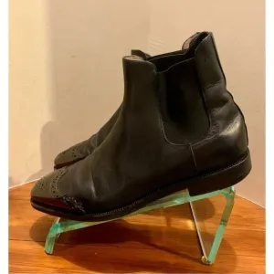 Christian Louboutin Men's Black Leather Semi Brogue Chelsea Boots Size 41