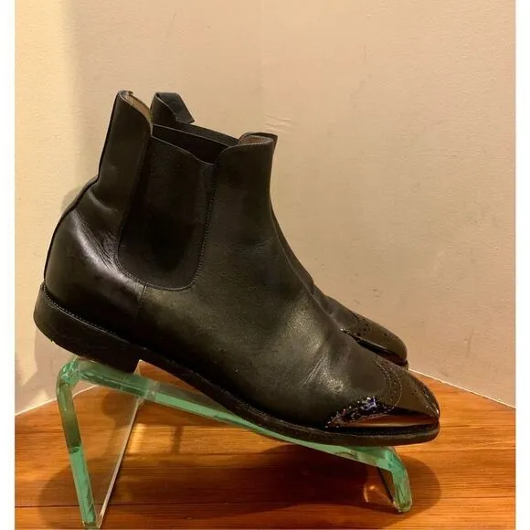 Christian Louboutin Men's Black Leather Semi Brogue Chelsea Boots Size 41