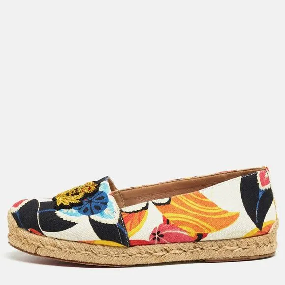 Christian Louboutin Multicolor Canvas Gala Embroidered Crest Espadrille Flats