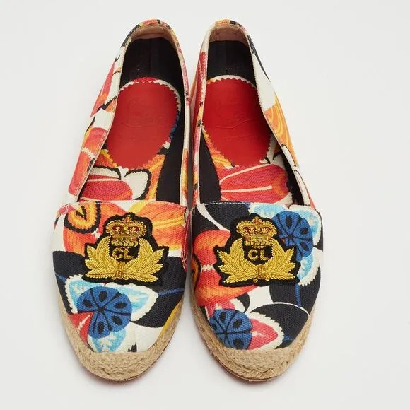 Christian Louboutin Multicolor Canvas Gala Embroidered Crest Espadrille Flats