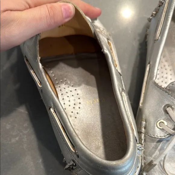 Christian Louboutin Silver Flats with Moccasin Design