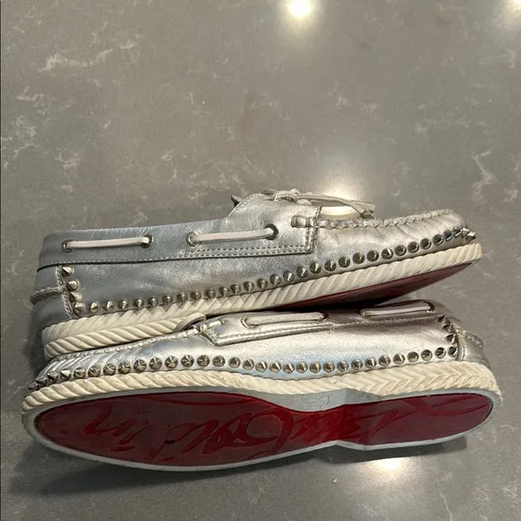 Christian Louboutin Silver Flats with Moccasin Design