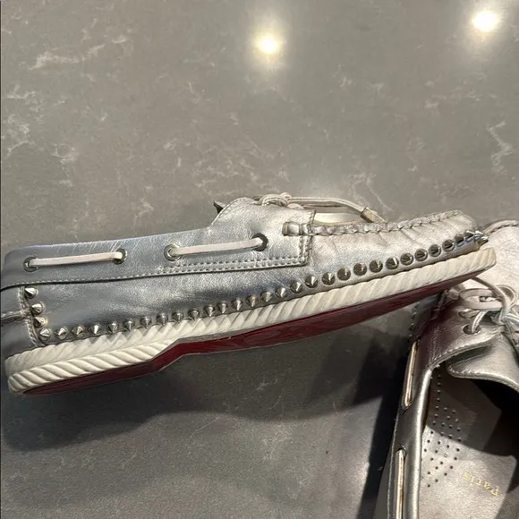 Christian Louboutin Silver Flats with Moccasin Design