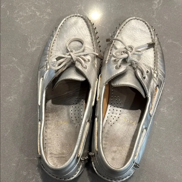 Christian Louboutin Silver Flats with Moccasin Design