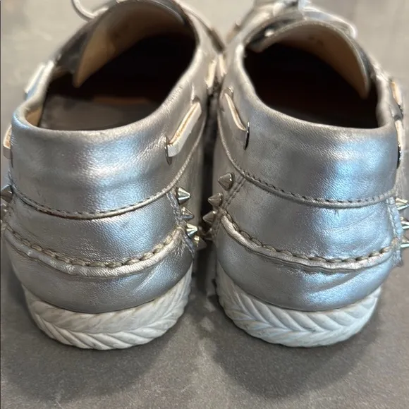 Christian Louboutin Silver Flats with Moccasin Design