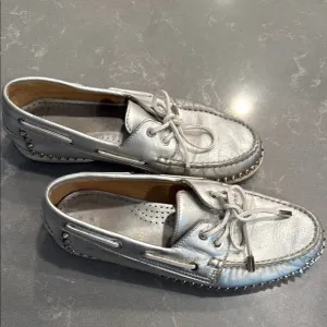 Christian Louboutin Silver Flats with Moccasin Design