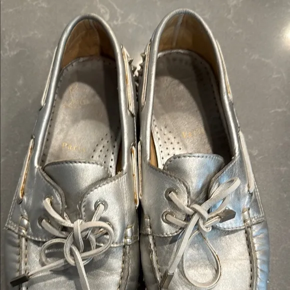 Christian Louboutin Silver Flats with Moccasin Design