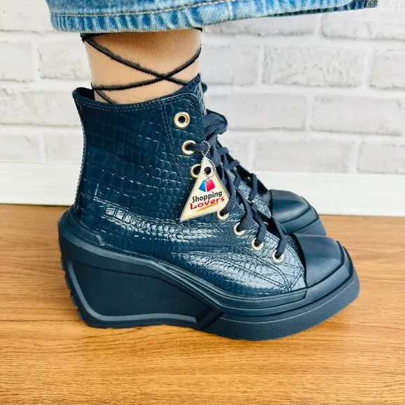 ⭐Chuck 70 De Luxe Wedge Platform Leather Sneakers 10 Womens Shoes Blue A10037C
