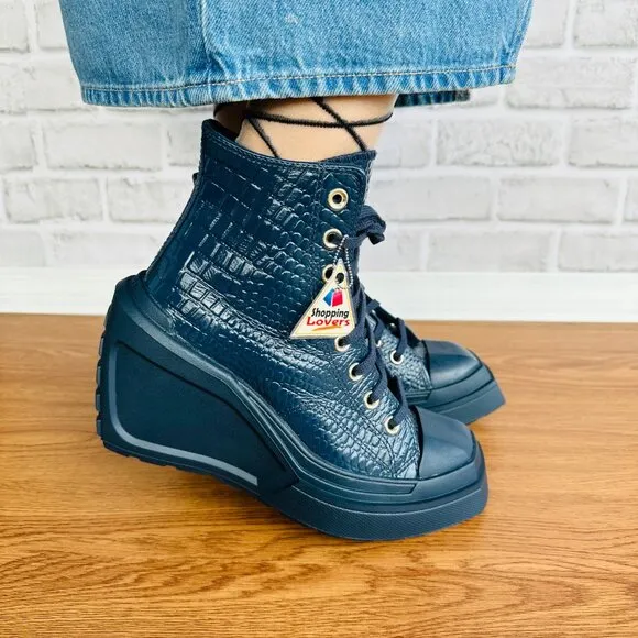 ⭐Chuck 70 De Luxe Wedge Platform Leather Sneakers 10 Womens Shoes Blue A10037C