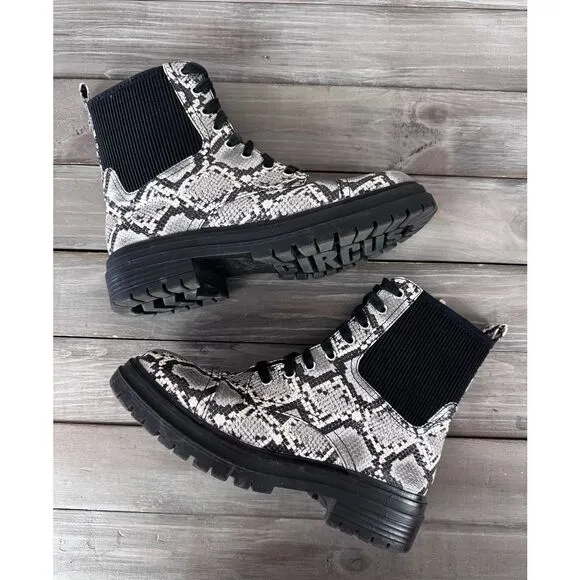 CIRCUS SAM EDELMAN GIOVANNY COMBAT Snakeskin Zip Platform BOOTS SIZE 8