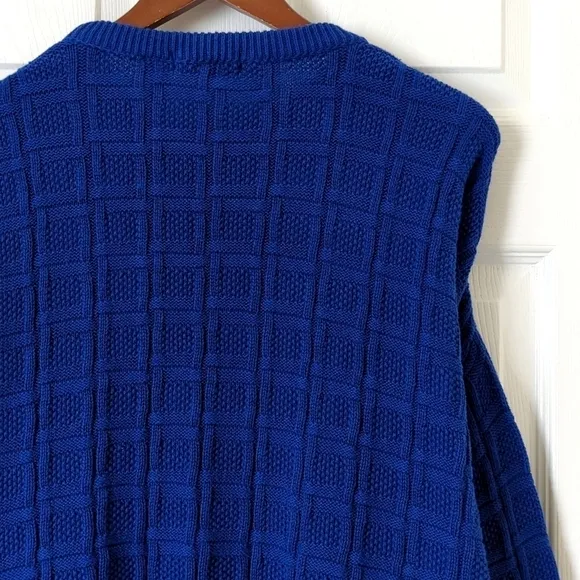 Claiborne 90's Vintage Classic Woven Jacquard Knit Crewneck Sweater Blue XL