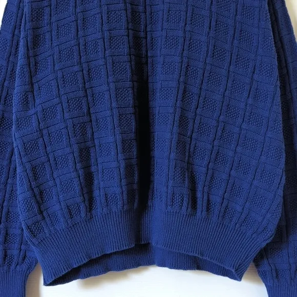 Claiborne 90's Vintage Classic Woven Jacquard Knit Crewneck Sweater Blue XL