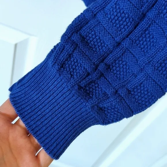 Claiborne 90's Vintage Classic Woven Jacquard Knit Crewneck Sweater Blue XL