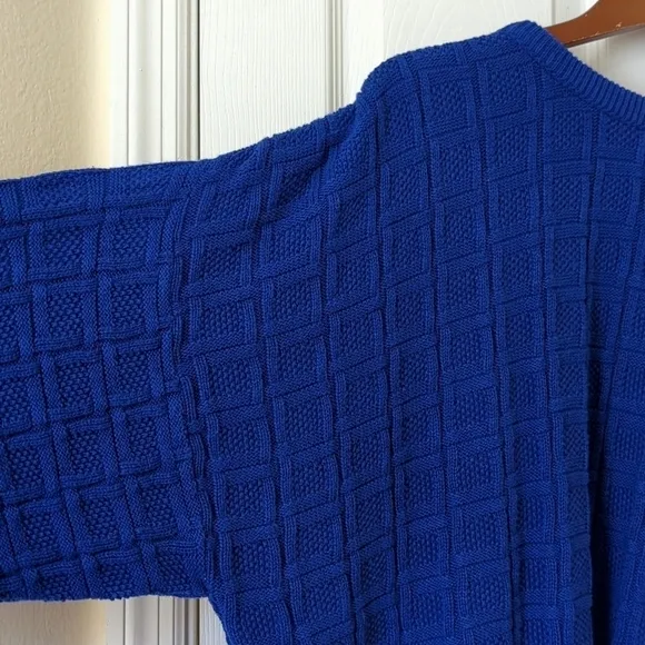 Claiborne 90's Vintage Classic Woven Jacquard Knit Crewneck Sweater Blue XL