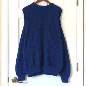Claiborne 90's Vintage Classic Woven Jacquard Knit Crewneck Sweater Blue XL