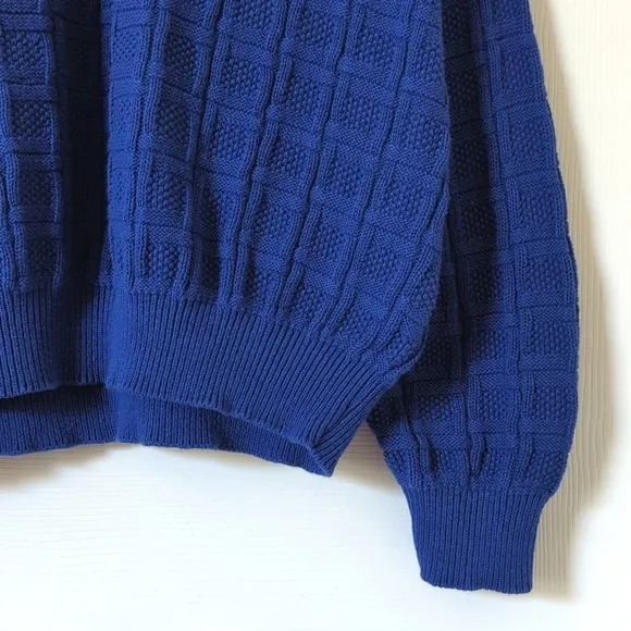 Claiborne 90's Vintage Classic Woven Jacquard Knit Crewneck Sweater Blue XL