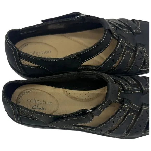 Clarks Cora River Low Wedge Sandals  Women's 7 Black