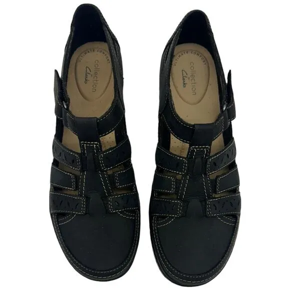 Clarks Cora River Low Wedge Sandals  Women's 7 Black