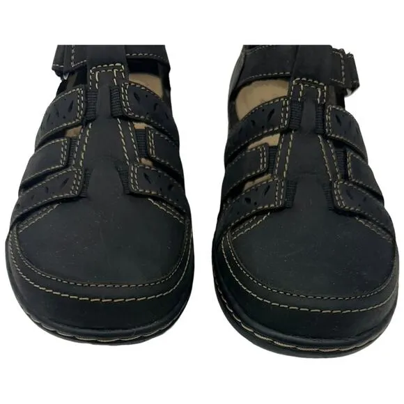 Clarks Cora River Low Wedge Sandals  Women's 7 Black
