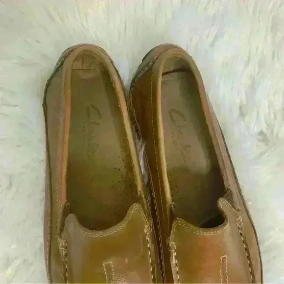 Clarks England cognac camel tan driving loafers shoes sz 8.5 m